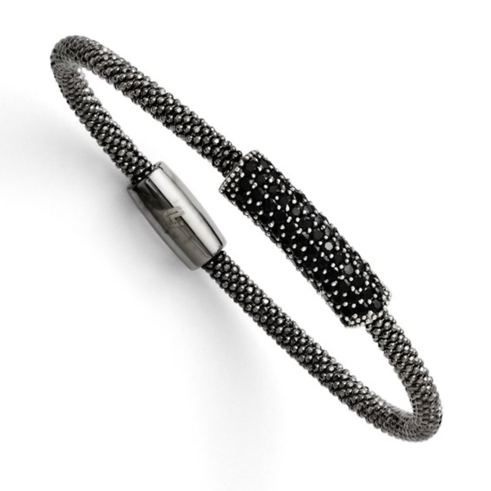 Closeout!  925 Sterling Silver & Ruthenium Plated Black CZ Bangle Bracelet